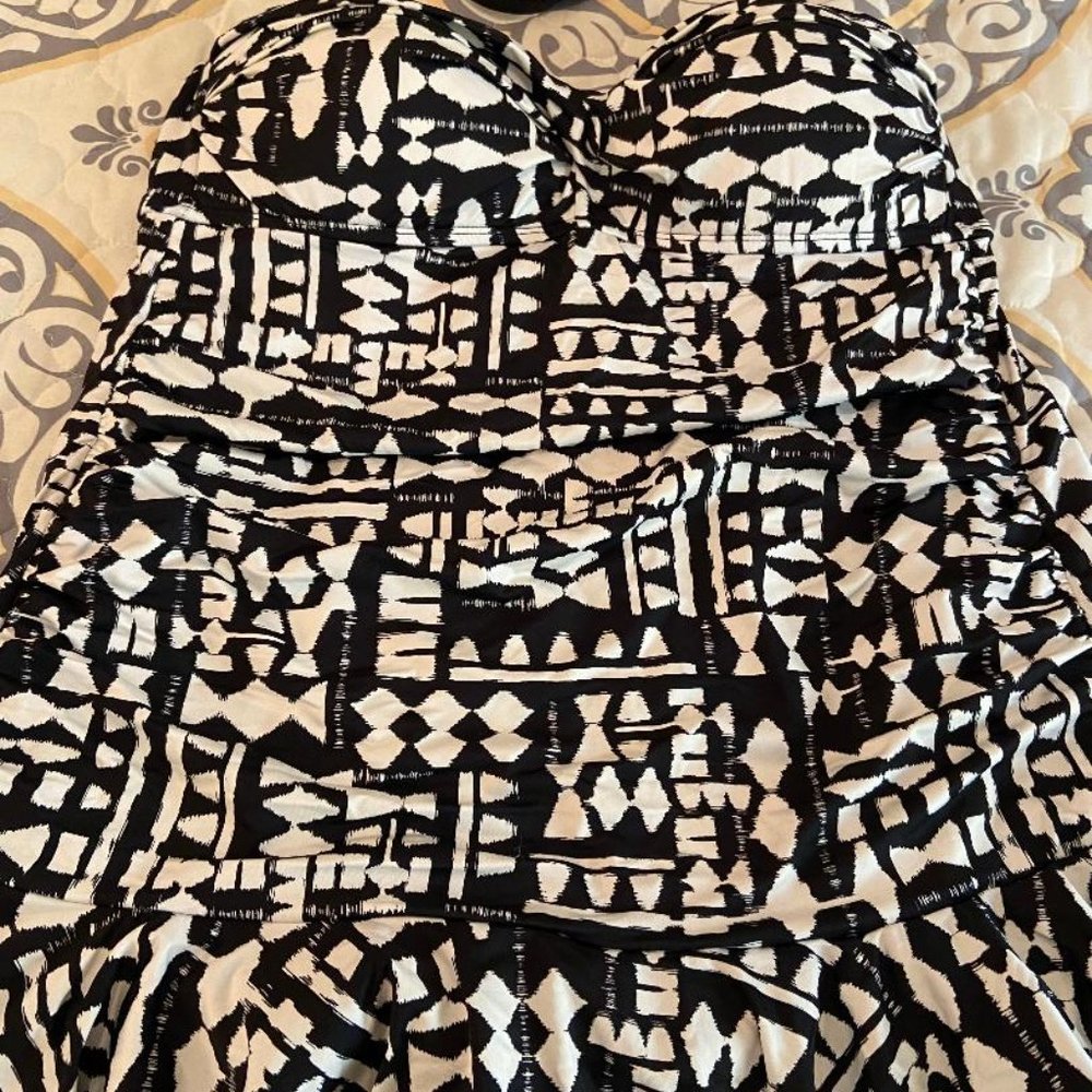 Apt. 9 One Piece Swim Suit, Black & White, Skirted